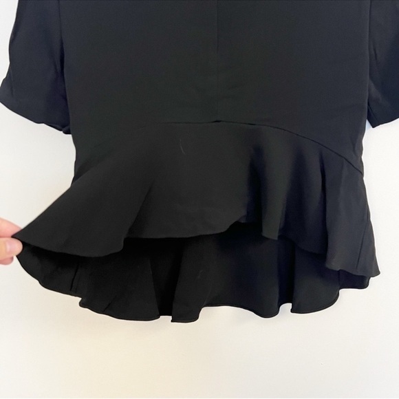 A.L.C. Black Short Sleeve Blouse High Low Ruffle Hem Back Zipper Size 0 (XS) - Picture 8 of 9